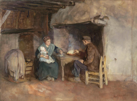 Lunch in a peasant family, Albert Neuhuys (1844-1914), 1895 Canvas Print