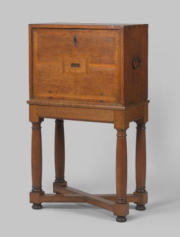 Writing cabinet made of oak, with rosewood inlays. The front is closed by a folding sheet with the year 1628, anonymous, 1628 Canvas Print