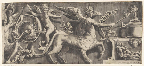 Frisian with sphinx and putto at altar, Giulio Bonasone, 1501 - 1580 Canvas Print