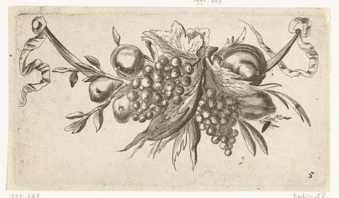 Bundel fruit met twee druiventrossen, Christoph Schmidt, 1654 - 1677 Canvas Print