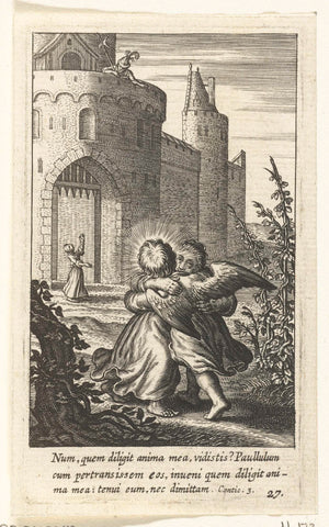 Child and angel hug each other, Boetius Adamsz. Bolswert, 1624 Canvas Print