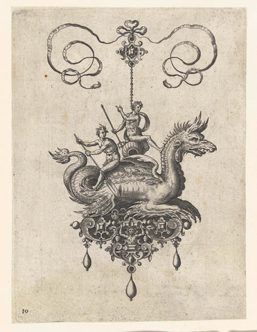 Pendant with sea dragon, Adriaen Collaert, 1582 Canvas Print