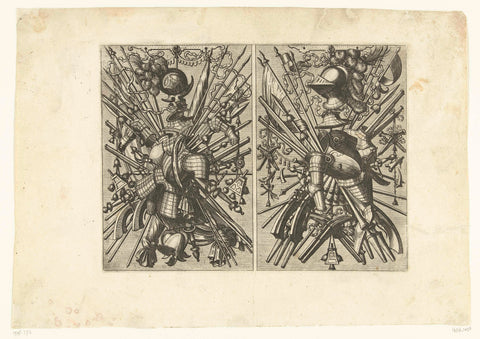 Two vertical compartments with harnesses and weapons, Johannes or Lucas van Doetechum, 1572 Canvas Print