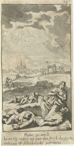 Landscape with figures suffering from the plague, Jan Luyken, 1691 Canvas Print