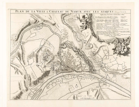 Map of the city of Namur with the castle, besieged by the French army, 1692, anonymous, 1692 - 1720 Canvas Print