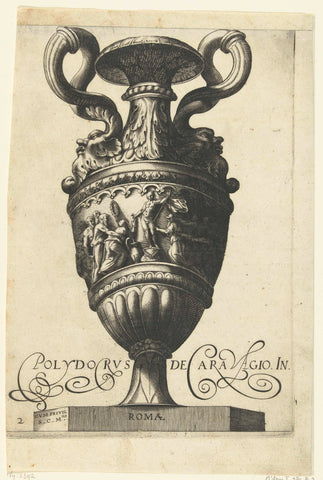 Vase with two twisted ears, starting and ending in the same mascaron, Aegidius Sadeler, 1580 - 1605 Canvas Print