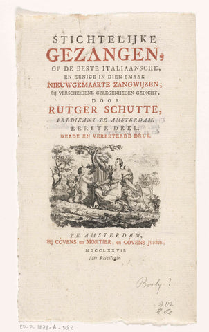 Title page for: R. Schutte, Stichtelijke gezangen, Amsterdam, 1777, Charles Ange Boily (possibly), 1777 Canvas Print