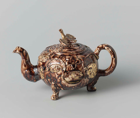 Teapot with lid of hard-baked pottery; Staffordshire., anonymous, c. 1750 Canvas Print