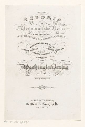 Title page for: Washington Irving, Astoria or Adventurous Reize to and over the cliff mountains of North America, 1837, anonymous, 1837 Canvas Print