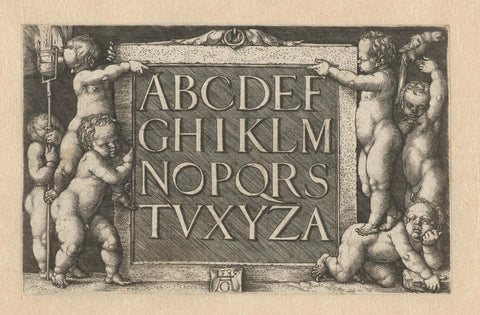 Six children with a cartouche with the alphabet, Heinrich Aldegrever, 1535 Canvas Print