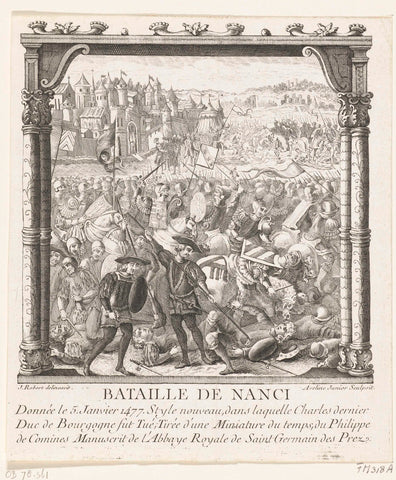 Miniature of the death of Charles the Bold at the Battle of Nancy, 1477, Aveline, 1700 - 1799 Canvas Print