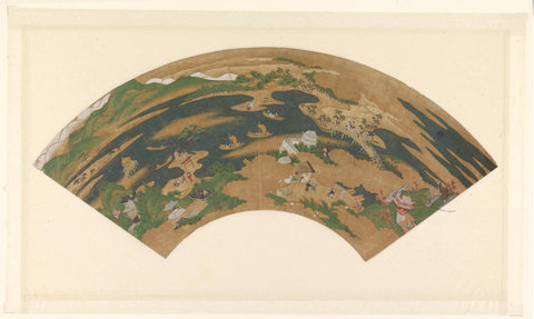 Fan leaf with a landscape with figures, anonymous, 1800 - 1900 Canvas Print