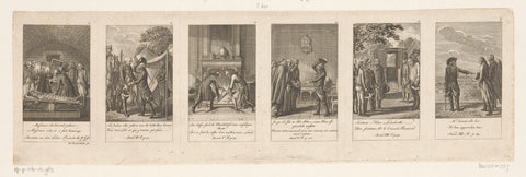 Six performances from the series anecdotes of Friedrich II, Daniel Nikolaus Chodowiecki, 1788 Canvas Print