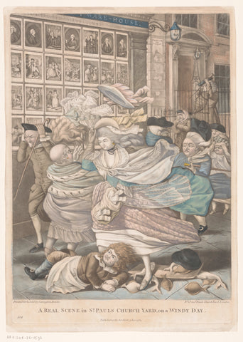 Passers-by surprised by a gust of wind in front of the shop window of Carington Bowles in London, anonymous, 1783 Canvas Print