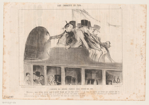 Passengers on the train in front of the entrance of a tunnel, Honoré Daumier, 1843 Canvas Print