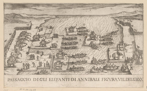 Hannibal's elephants cross the river Rhône, Antonio Tempesta (attributed to), 1565 - 1630 Canvas Print