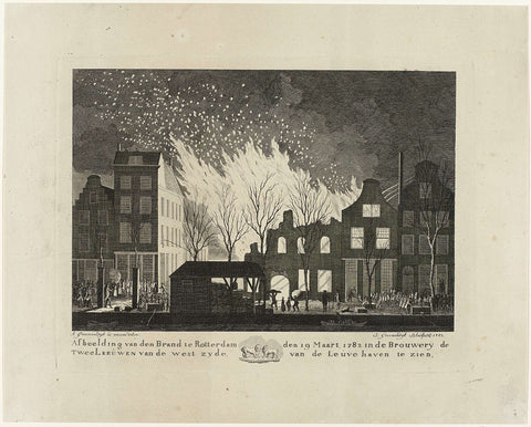 Fire in the brewery De Twee Leeuwen in Rotterdam, 1782, Jacob Groenendijk, 1782 - 1784 Canvas Print