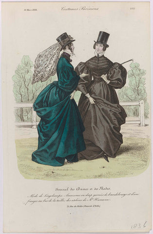 Journal des Dames et des Modes, Costumes Parisiens, 31 March 1836, (3355): Mode de Longchamps (...), Georges Jacques Gatine, 1836 Canvas Print