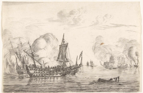 End of a naval battle, c. 1652-1654, Reinier Nooms, 1652 - 1654 Canvas Print