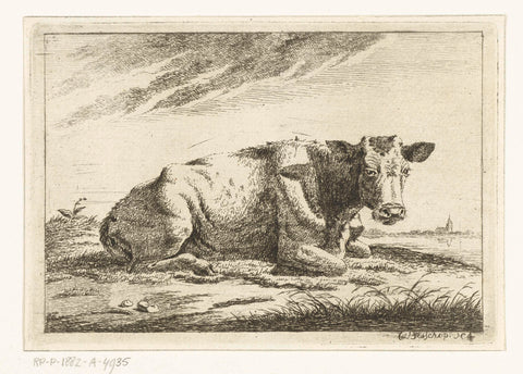 Landscape with reclining cow without horns, Cornelis Bisschop (1762-1829), 1777 - 1829 Canvas Print