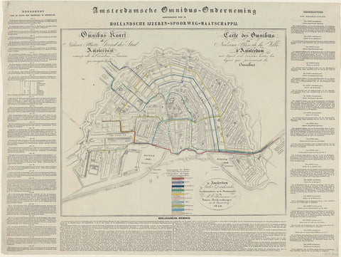 Map with the lines of the Amsterdam omnibus, 1839, anonymous, 1839 Canvas Print