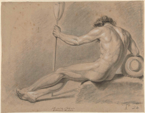 Sitting male nude, seen on the back, an oar in the left hand, Hendrik Stokvisch, 1801 Canvas Print