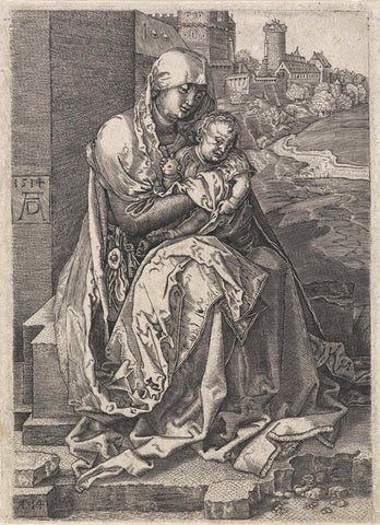 Maria met het Christuskind op schoot bij een muur, Johannes Wierix (attributed to), 1563 Canvas Print