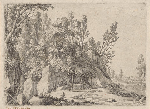 Hermit in front of a cave, Gillis van Scheyndel (I), 1631 - 1656 Canvas Print