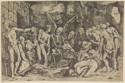 Skeletons, Marco Dente, 1498 - 1532 Canvas Print