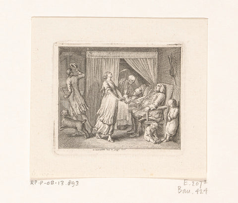 Sick man visited by death, Daniel Nikolaus Chodowiecki, 1777 Canvas Print