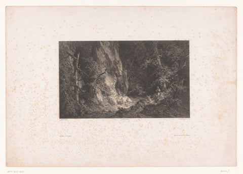 Rock face along forest road with traveler, Eugène Leroux, 1848 Canvas Print