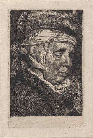 Head of an old woman, Cornelis Visscher (II), 1638 - 1658 Canvas Print