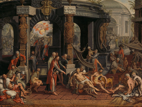 The Healing of the Paralytic, Pool of Bethesda, Pieter Aertsen, 1575 Canvas Print