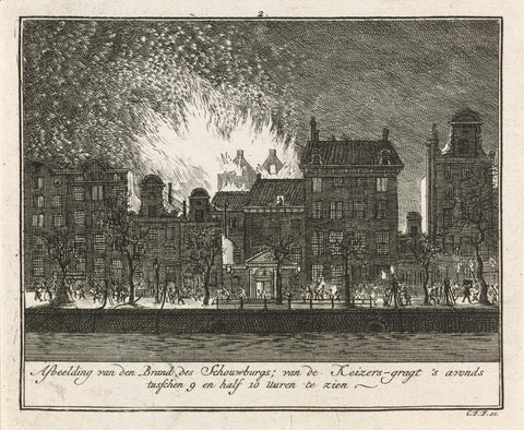 Fire of the Amsterdam theatre as seen from the Keizersgracht, 1772, Christian Friedrich Fritzsch, 1772 - 1773 Canvas Print