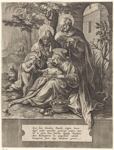 Holy Family with Elizabeth and John the Baptist, Hieronymus Wierix (attributed to), 1563 - before 1612 Canvas Print