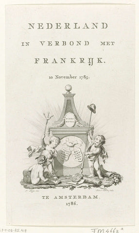 Title page for: The Netherlands in alliance with France. 10 November 1785, Reinier Vinkeles (I), 1786 Canvas Print