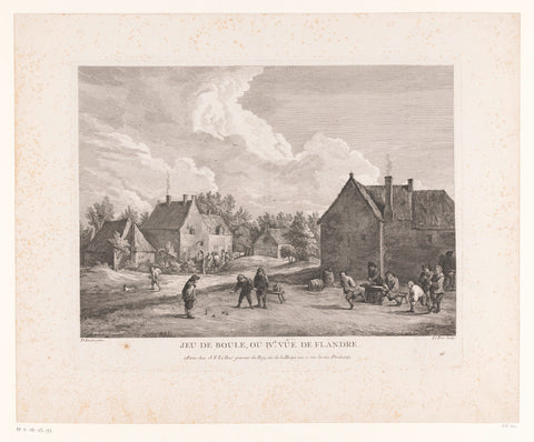 Jeu de boules playing figures in a village, Jacques-Philippe Le Bas, 1742 Canvas Print