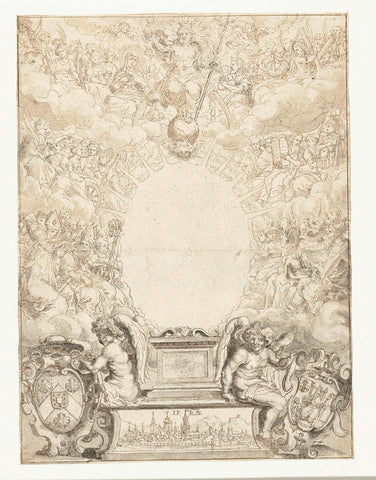 Design for title page with Christ surrounded by figures, Pieter de Jode (I), 1580 - 1634 Canvas Print