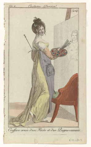 Journal des Dames et des Modes, Costume Parisien, 6 November 1802, Year 11, (424): Coeffure ornée d'une Flèch (...), anonymous, 1802 Canvas Print