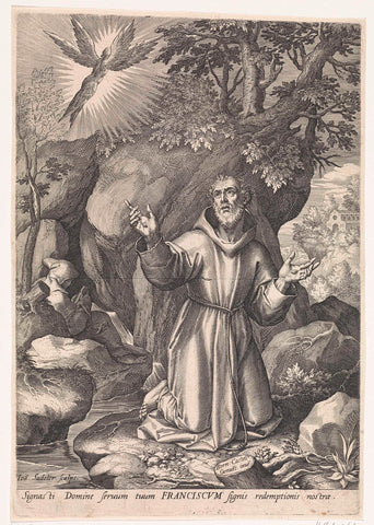 Francis of Assisi receives the stigmata, Johann Sadeler (I), 1560 - 1600 Canvas Print