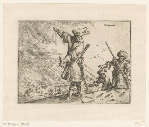 Three Russians, a hunting scene in the background, Johann Wilhelm Baur, 1636 Canvas Print