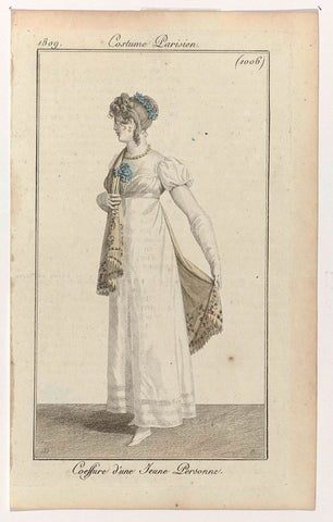 Journal des Dames et des Modes, Costume Parisien, 25 September 1809, (1006): Coeffure d'une Jeune Personne, Pierre Charles Baquoy, 1809 Canvas Print