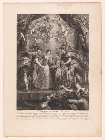 Exchange of two queens, Benoît Audran, c. 1707 - c. 1710 Canvas Print