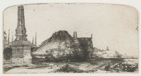 Cottage and boundary post on the Spaarndammerdijk ('L'Obelisque'), Rembrandt van Rijn, c. 1650 Canvas Print