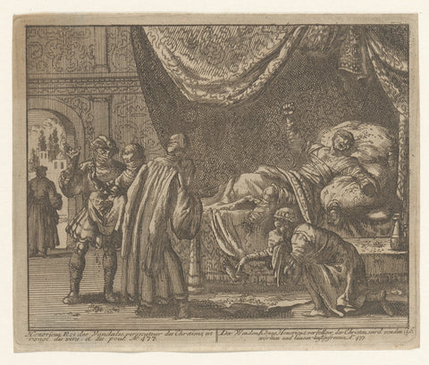 Honoricus, king of the Vandals, dies, of the worms eaten, in the year 477, Jan Luyken, 1685 Canvas Print