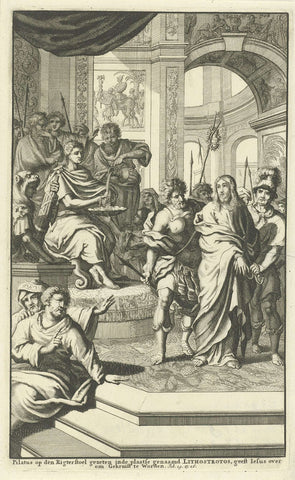 Pilate washes his hands in innocence, Jan Luyken, 1690 Canvas Print