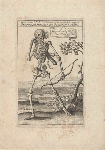 Skeleton with bow and arrow, Hendrick Hondius, 1626 Canvas Print