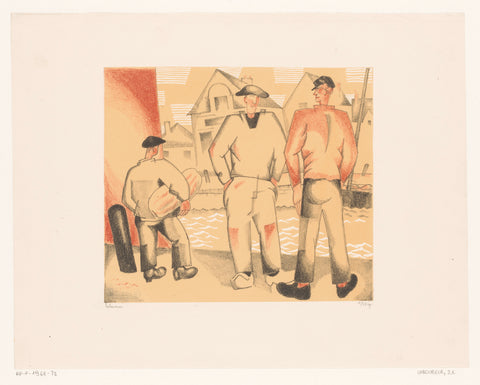 Three fishermen on the quay, Jean Emile Laboureur, 1924 Canvas Print