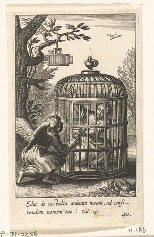 Angel frees child from captivity in cage, Boëtius Adamsz. Bolswert, 1624 Canvas Print