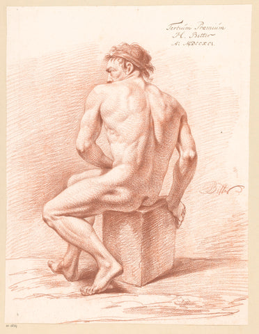 Seated male nude, seen on the back (3rd prize 1791), Hendrik Bitter, 1791 Canvas Print